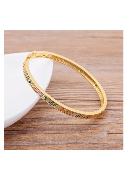 56-58MM Tarzı B235 Kadınlar Için Yeni Gelen Lüks Yığınlanabilir Beyan Altın Bilezik Düğün Kübik Zirkon Kristal Cz Dubai Altın Kaplama Bilezikler Hediyeler (Yurt Dışından)