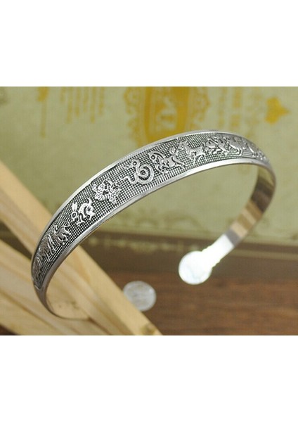 15- Retro Yeni Çingene Kare Çiçek Metal Tibet Gümüşü Retro Moda Kol Bileziği Kadınlar Için Noel Hediyesi (Yurt Dışından)