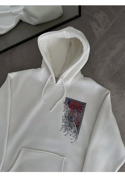 AYDOGANTICARET44 Uzun Kol Kapşonlu Ön ve Arka Baskılı Sweatshirt - Beyaz