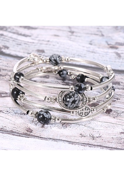 Ametist Kadınlar Için 4 Katmanlı Vintage Boho Doğal Taş Bilezikler Bakır Tüp Sarma Kristal Lava Taş Boncuk Bileklik Femme Takı (Yurt Dışından)