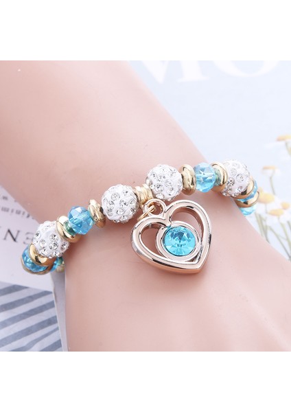 No.18 Beden Pp Romantik Vintage Bilezikler Kadınlar Kalp Kolye Bilezikler Işıltılı Kristal Boncuklar Pan Bilezik Takı ile Uyumlu (Yurt Dışından)