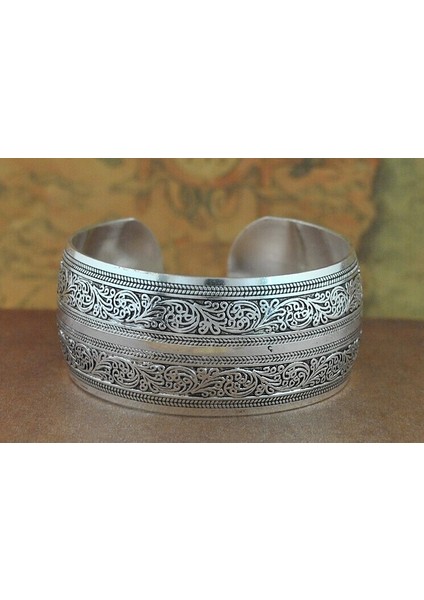 7- Retro Yeni Çingene Kare Çiçek Metal Tibet Gümüşü Retro Moda Kol Bileziği Kadınlar Için Noel Hediyesi (Yurt Dışından)