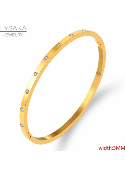 3mm Altın Rengi Fysara Lüks Aşk Takı Kadın Bilezik Titanyum Çelik Çift Takı Tam Cz Beyaz Kristal Toka Bilezik Bilezik Erkekler (Yurt Dışından)