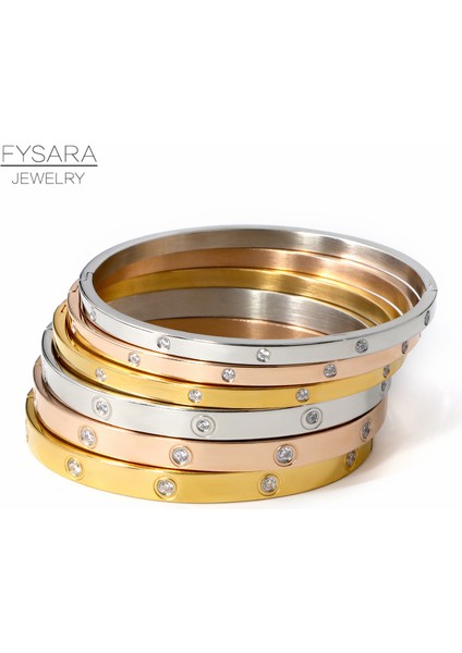 3mm Altın Rengi Fysara Lüks Aşk Takı Kadın Bilezik Titanyum Çelik Çift Takı Tam Cz Beyaz Kristal Toka Bilezik Bilezik Erkekler (Yurt Dışından) fırsatları
