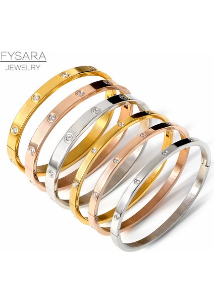 3mm Altın Rengi Fysara Lüks Aşk Takı Kadın Bilezik Titanyum Çelik Çift Takı Tam Cz Beyaz Kristal Toka Bilezik Bilezik Erkekler (Yurt Dışından) indirimleri