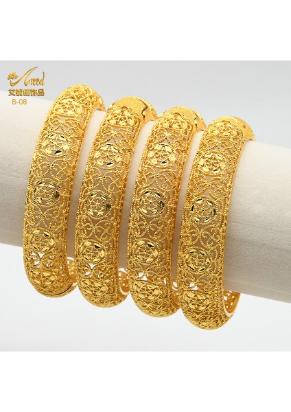 B-09-4pcs Dubai Altın Bilezik Düğün Hint Bileziği Kadın Afrika Fas Ünlü Şans Etiyopya Parmak Hawai Gelin Takıları (Yurt Dışından)