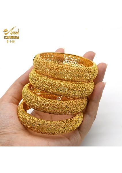 B146-4PCS 24K Dubai Bilezik Altın Afrika Bileziği Kadınlar Için Tasarımcı Alaşım Takı Düğün Lüks Hawaii Takı - Türkçe (Yurt Dışından)