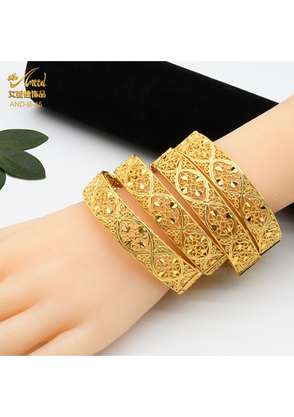B45-4PCS 24K Dubai Bilezik Altın Afrika Bileziği Kadınlar Için Tasarımcı Alaşım Takı Düğün Lüks Hawaii Takı - Türkçe (Yurt Dışından)