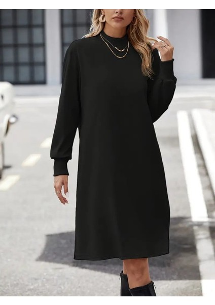 AYDOGANTICARET44 Kadın Uzun Kollu Balıkçı Yaka Kısa Şardonlu Dalgıç Elbise