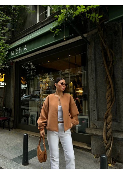 AYDOGANTICARET44 Kaşe Kaşmir Fermuarlı Ceket - Kahve