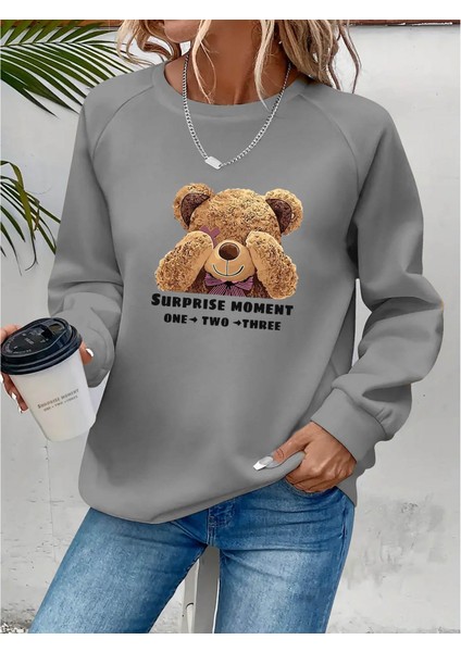 AYDOGANTICARET44 Kadın Uzun Kollu Bisiklet Yaka Ayıcık Desenli Viskon Iki Iplik Bluz modelleri