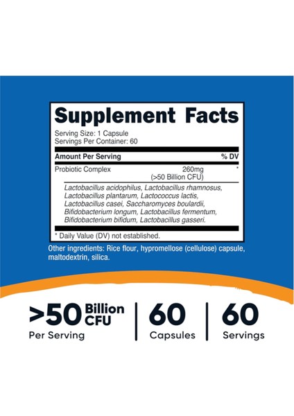 Probiotic Complex - 50 Billion Cfu, 60 Capsules ABD Menşei