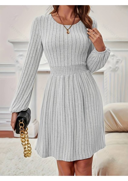 AYDOGANTICARET44 Kadın Uzun Kollu Bisiklet Yaka Beli Lastikli Şardonlu Kaşkorse Mini Elbise modelleri