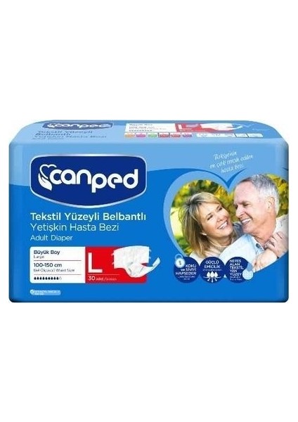Tekstil Yüzeyli Belbantlı Yetişkin Hasta Bezi Large 30'lu (4 Paket=120 Adet)