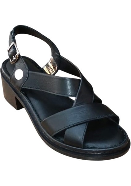 D25YS-2560-LX Kadın Deri 5 cm Kalın Topuklu Comfort Sandalet Beyaz