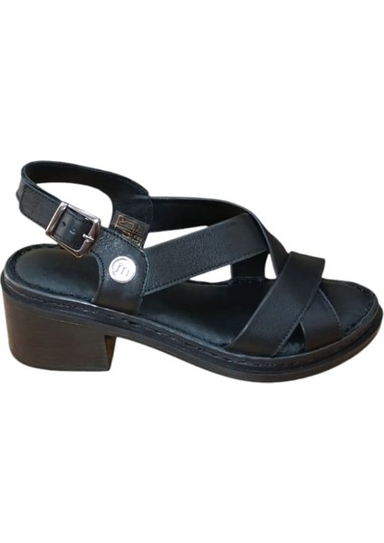 D25YS-2560-LX Kadın Deri 5 cm Kalın Topuklu Comfort Sandalet Beyaz