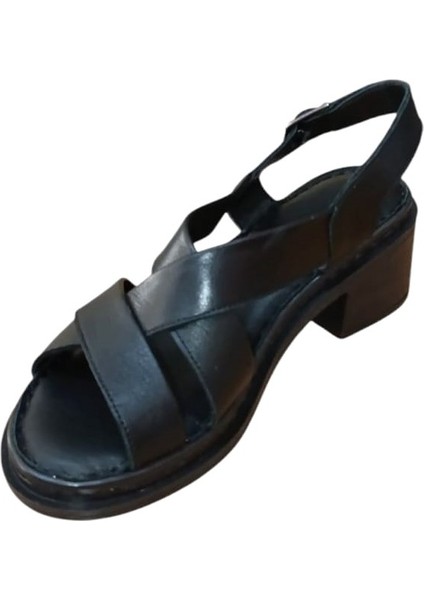 D25YS-2560-LX Kadın Deri 5 cm Kalın Topuklu Comfort Sandalet Beyaz