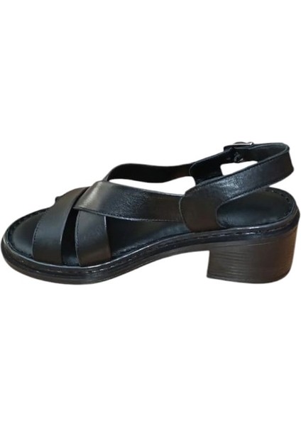 D25YS-2560-LX Kadın Deri 5 cm Kalın Topuklu Comfort Sandalet Beyaz