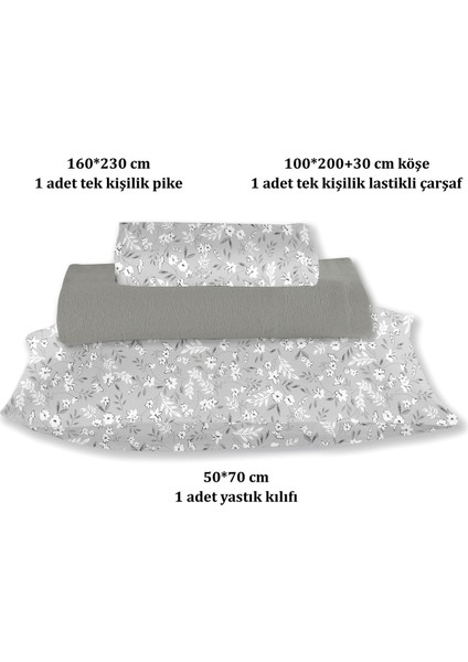 %100 Pamuk Olivia Koyu Gri Tek Kişilik Pike Takımı 160 x 230 cm indirimleri
