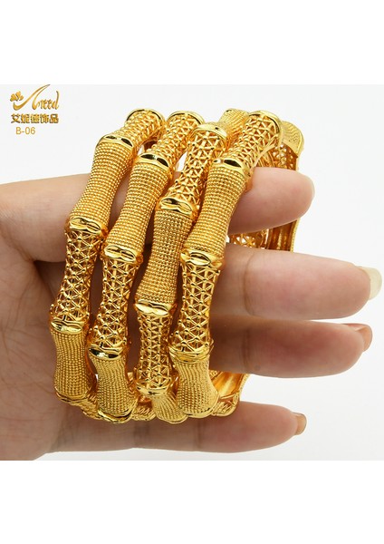 B-06-4pcs Dubai Altın Bilezik Düğün Hint Bileziği Kadın Afrika Fas Ünlü Şans Etiyopya Parmak Hawai Gelin Takıları (Yurt Dışından)