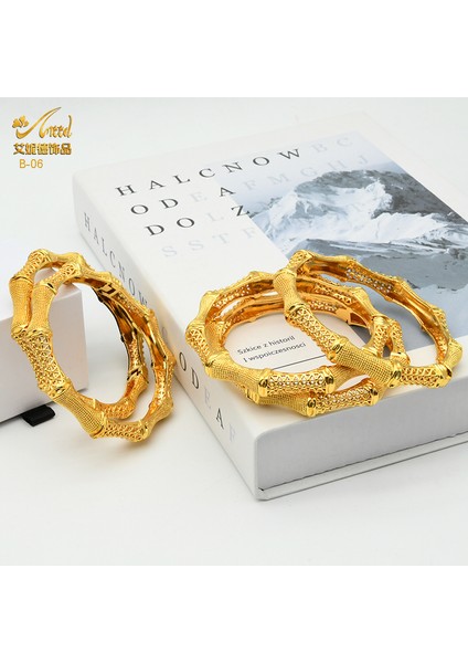 B-06-4pcs Dubai Altın Bilezik Düğün Hint Bileziği Kadın Afrika Fas Ünlü Şans Etiyopya Parmak Hawai Gelin Takıları (Yurt Dışından) fırsatları