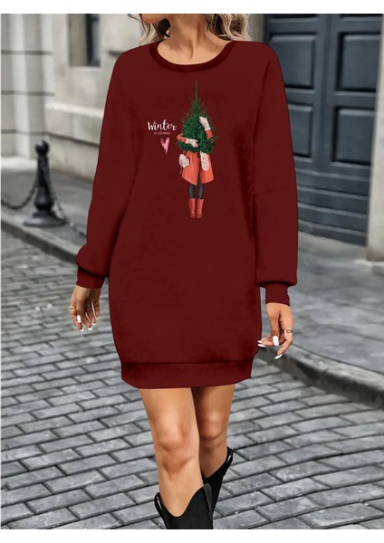 AYDOGANTICARET44 Kadın Uzun Kollu Bisiklet Yaka Desenli Kısa Viskon Iki Iplik Elbise fiyatları