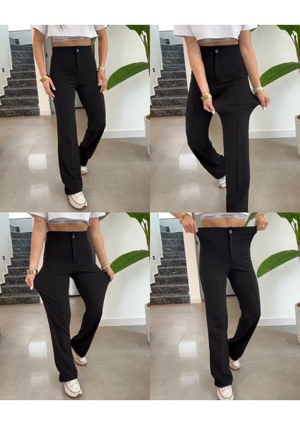 AYDOGANTICARET44 Kadın Yüksek Bel Full Likralı Krep Kumaş Pantolon