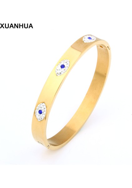 Altın Rengi Oufeı Paslanmaz Çelik Kol Bileziği Kadınlar Için Moda Nazar Boncuğu Bilezik Lüks Kristal Bilezik Hint Bilezik Kadın Aksesuarları (Yurt Dışından)