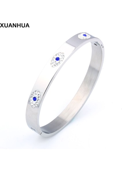 Çelik Rengi Oufeı Paslanmaz Çelik Kol Bileziği Kadınlar Için Moda Nazar Boncuğu Bilezik Lüks Kristal Bilezik Hint Bilezik Kadın Aksesuarları (Yurt Dışından)