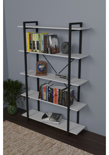 Metal Kitaplık Dekoratif Raf Taşan Kitaplık 180 cm