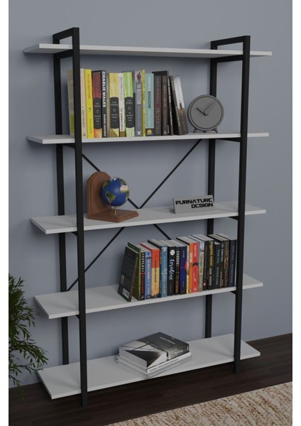 Metal Kitaplık Dekoratif Raf Taşan Kitaplık 180 cm