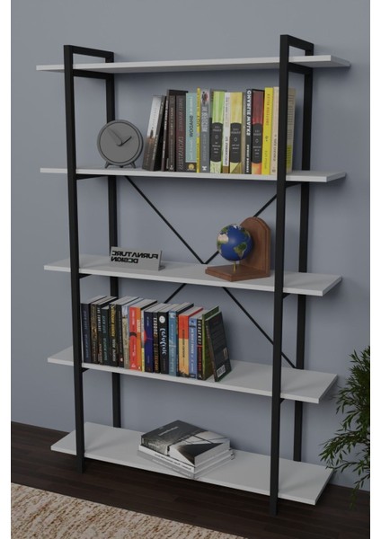 Metal Kitaplık Dekoratif Raf Taşan Kitaplık 180 cm