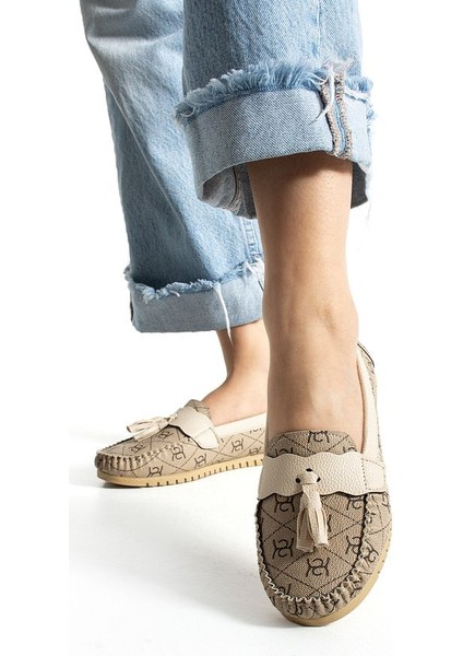 Kadın Babet Bej Desenli Günlük Püsküllü Hafif Rahat Ayakkabı fiyatları