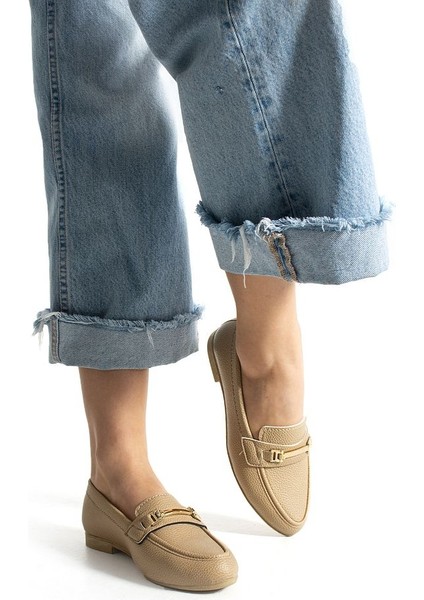 Kadın Babet Bej Tokalı Günlük Hafif Rahat Ayakkabı