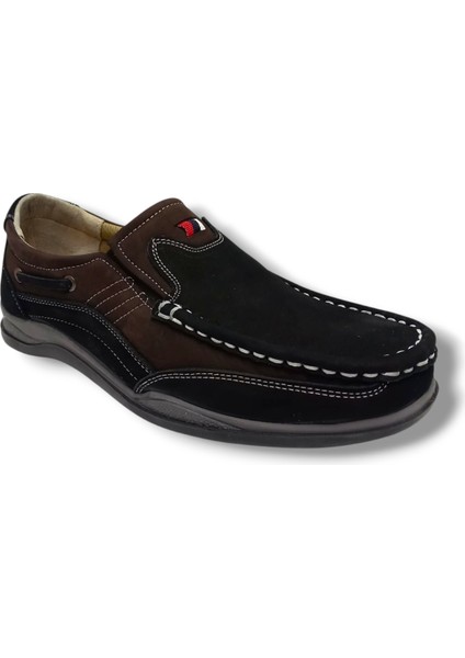 1710-25 Nubuk Deri Casual Erkek Ayakkabı Siyah Kahve