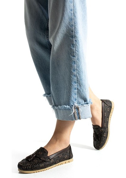 Kadın Babet Kahverengi Desenli Günlük Püsküllü Hafif Rahat Ayakkabı fiyatları