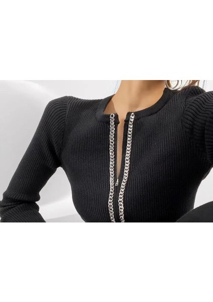 AYDOGANTICARET44 Kadın Kaşkorse Kumaş Zincirli Çift Fermuarlı Fırsat Ürün Bluz modelleri