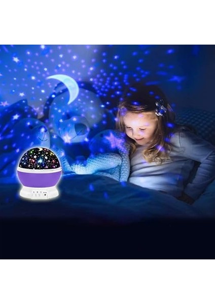Star Master Masa Lambası, Gökyüzü Projeksiyon Gece Lambası, Yıldızlı Gece Lambası, Dekoratif ve Şık Tasarım (Mor)