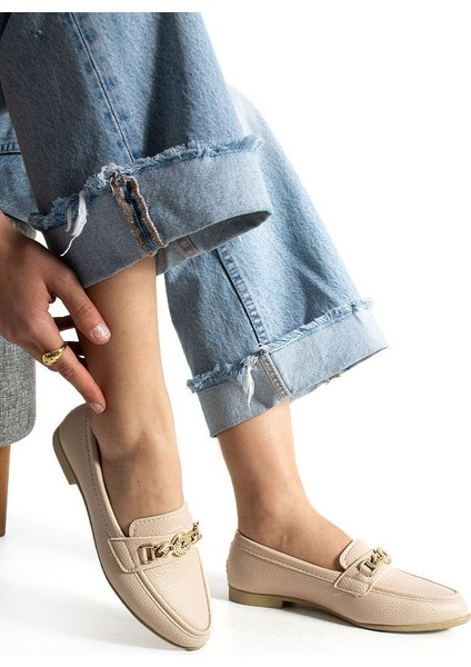 Kadın Babet Bej Toka Detaylı Şık Rahat Hafif Rahat Günlük Ayakkabı
