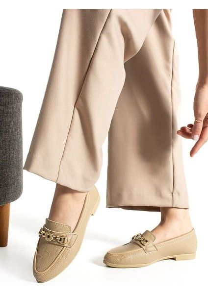 Kadın Babet Bej Tokalı Günlük Hafif Rahat Ayakkabı