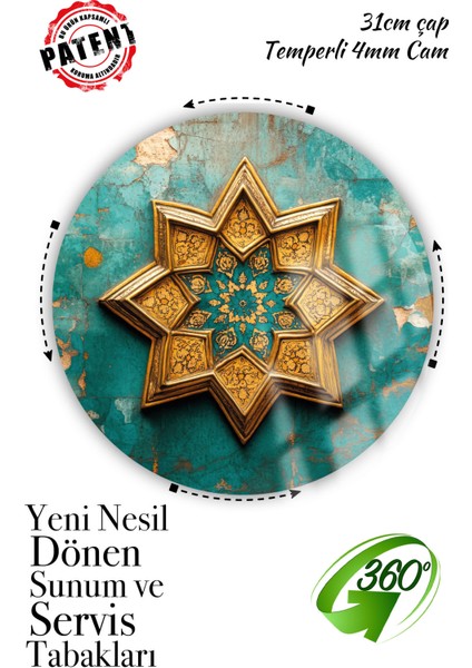 Selçuklu Antik Desenli, Dönen Standlı Lüx Servis Sunum Tabağı, Dönen Pasta ve Peynir Tabağı Standı modelleri