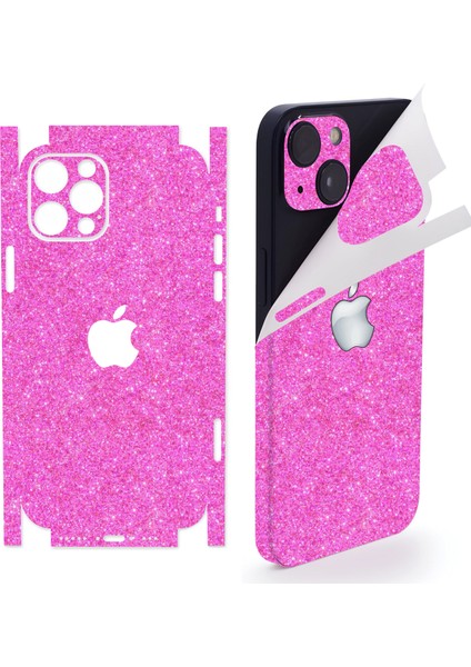 Apple iPhone 15 Pro Için 360 Full Arka Kaplama Koruma Sticker Kılıfsız Kullanım Için Simli Pembe