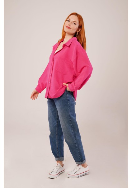 AYDOGANTICARET44 Basic Oversize Fuşya Gömlek