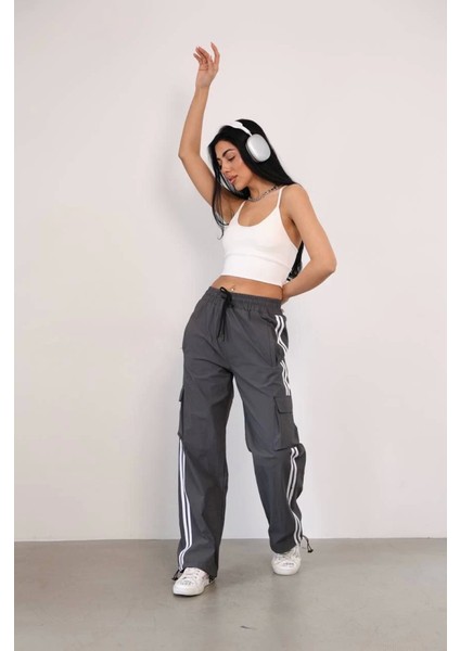 AYDOGANTICARET44 Praşut Kumaş Kargo Çeplı Baggy Esofman - Gri