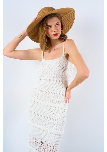 AYDOGANTICARET44 Ajurlu Astarlı Elbise - Ekru fırsatları