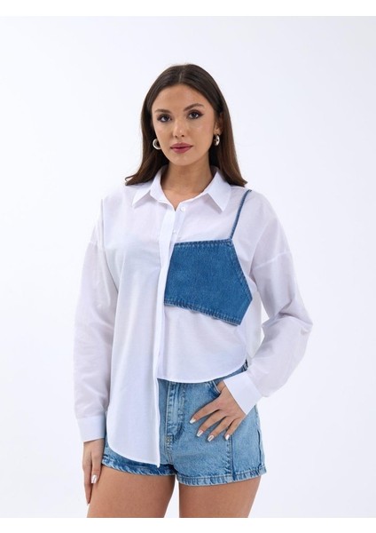 AYDOGANTICARET44 5419 Gömlek-Mavi Cepli Beyaz