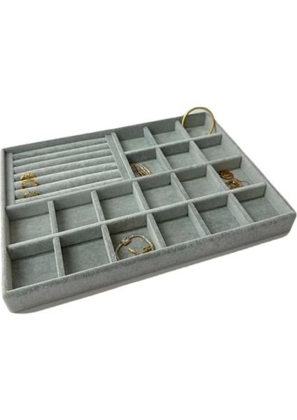 Yerli Üretim Bakü Model Süet Kumaş Gri Renk Bölmeli-Batırmalı Çekmece Içi Takı Standı