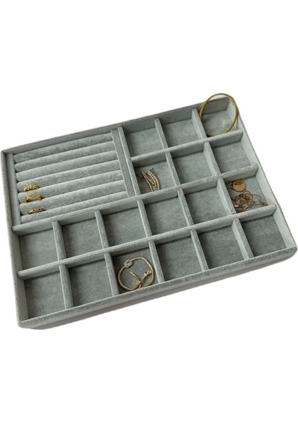 Yerli Üretim Bakü Model Süet Kumaş Gri Renk Bölmeli-Batırmalı Çekmece Içi Takı Standı fırsatları