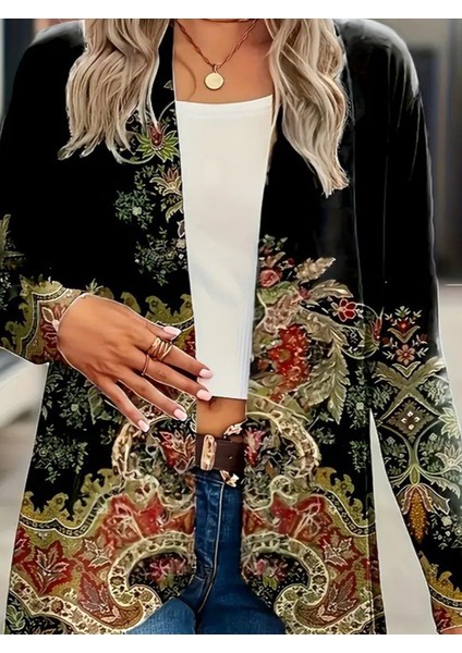 AYDOGANTICARET44 Kadın Uzun Kollu Önü Açık Desenli Şardonlu Dalgıç Ceket fiyatları