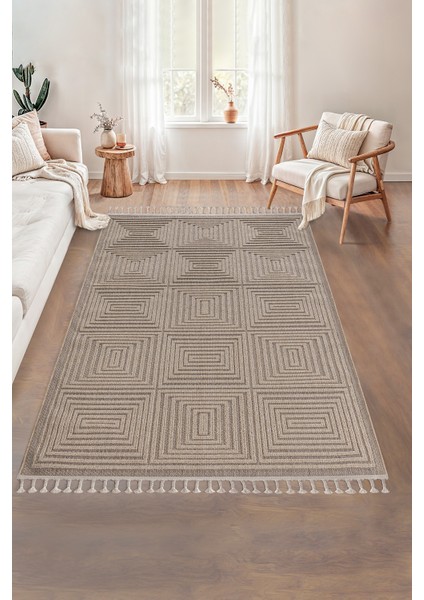 Bukleli Modern Iskandinav Bej Krem Makine Halısı Yolluk Antre Mutfak Salon Oturma Odası Koridor Sisal
